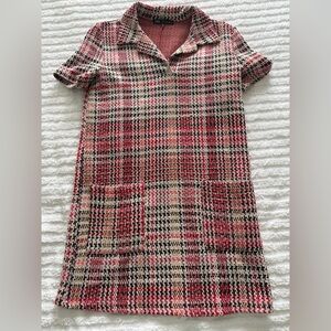 Zara Pink/Red Plaid Tweed Mini Dress